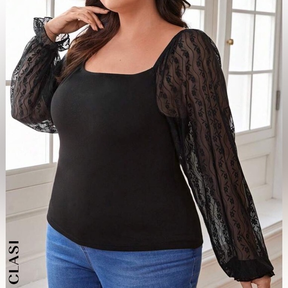 🆕 Black Blouse with Lace Sleeves!!!  Brand NEW!!! - Picture 5 of 8